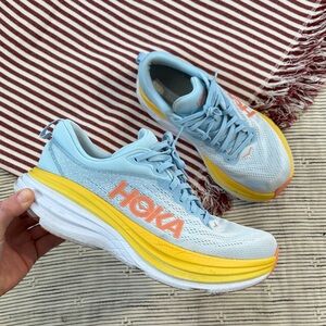Hoka Light Blue and Yellow Athletic Shoes